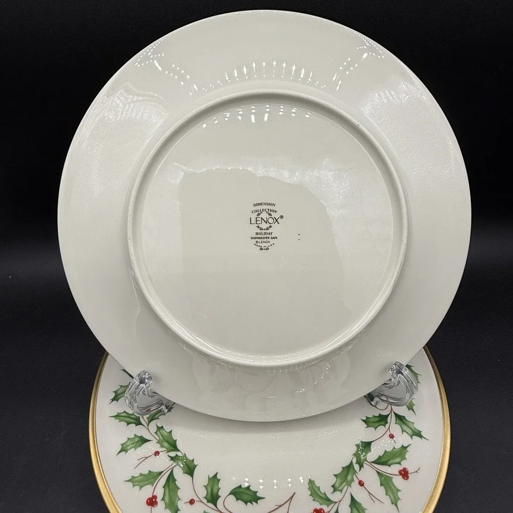 4 Lenox Holiday‎ Dimension Salad Plate Holly Berries Gold Rim Christmas MINTY